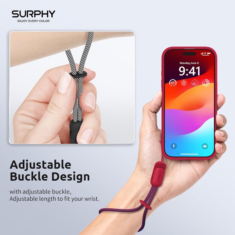 SURPHY 2 Pack Phone Lanyard for Cellphone Case, Phone Wrist Strap for Case, Cellphone Strap with 2-Color Braided, Charm Wrist Lanyard for Women and Men, Cellphone Wrist Lanyard for Women, Red & Black - Image 2